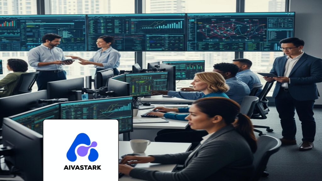 Diverse team in modern operations center reviewing dashboards for Scale AI Customer Support.